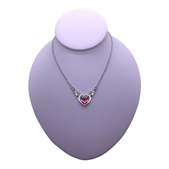 Imitation Light Pink Rhinestone Gemstone Angel Wings Heart Necklace - Picture 7 of 9